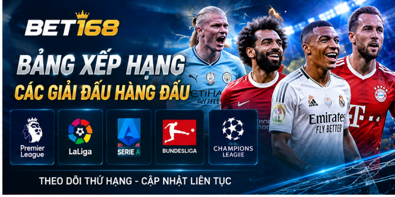 Bảng xếp hạng BET168 hôm nay đầy đủ và nhanh chóng